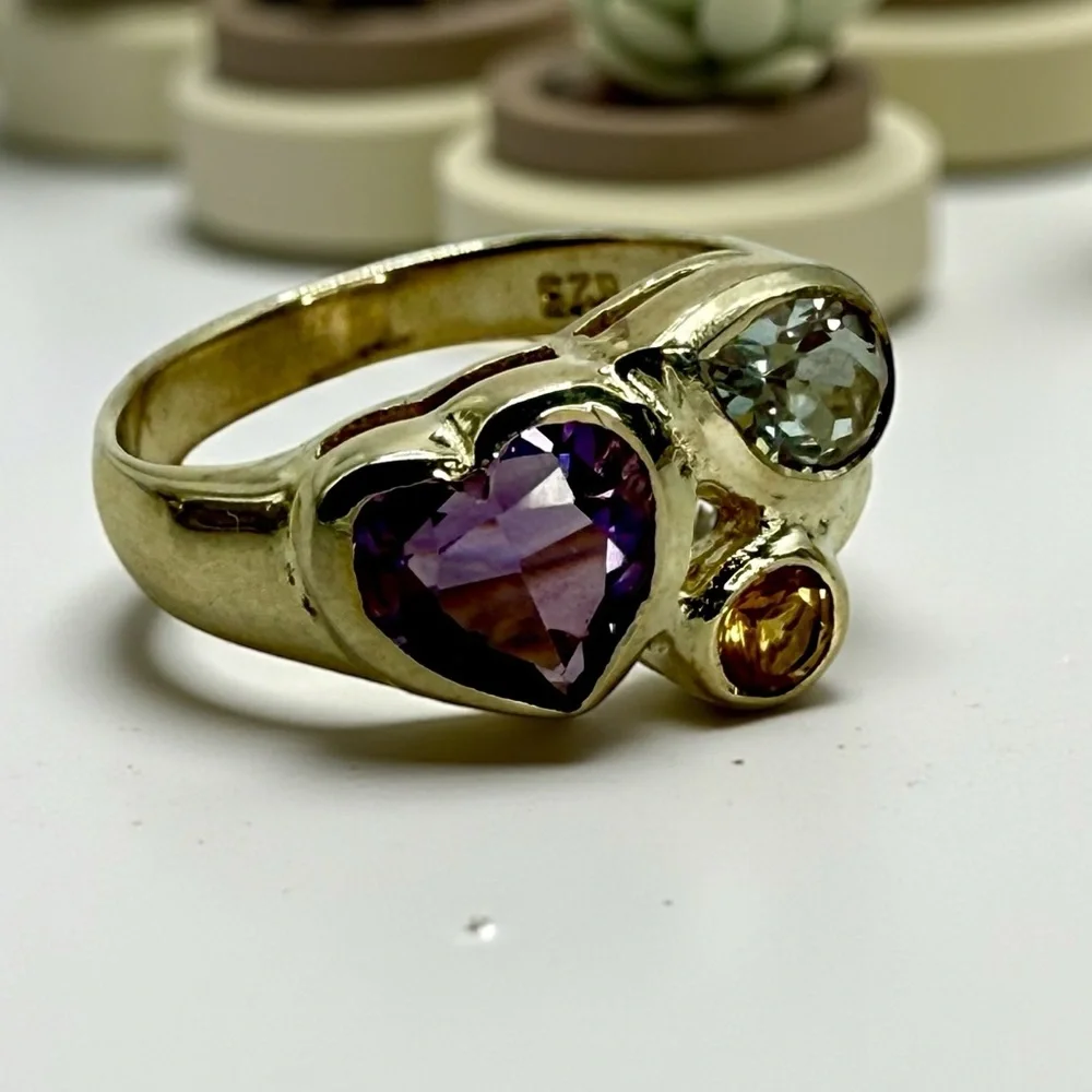 Sterling Silver Multi-Gemstone Ring – Amethyst, Citrine & Topaz – Size 6
